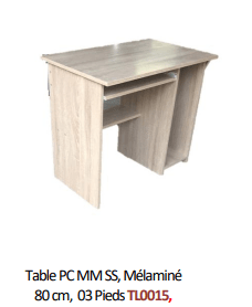 Table PC MM SS, Mélaminé 80 cm, 03 Pieds TL0015,