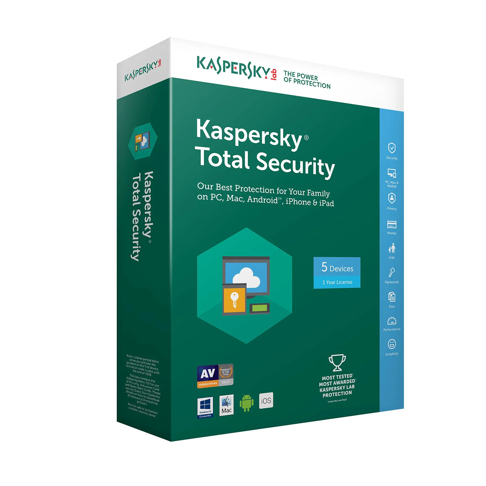 Anti Virus Kaspersky Total Security 5posts 1an