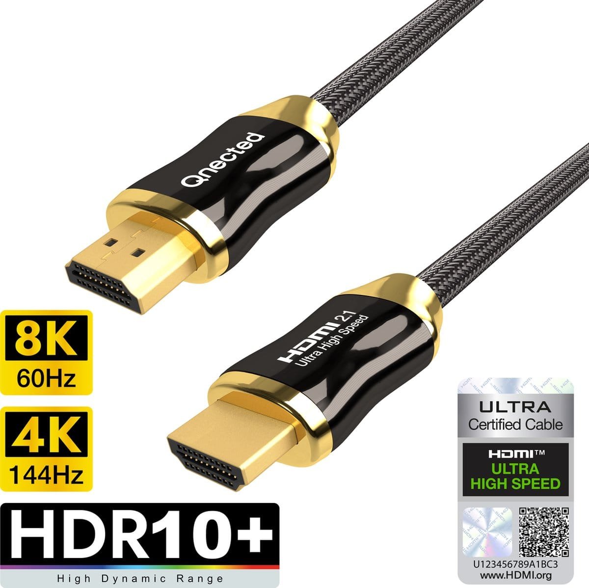 Câble Qnected® Active HDMI 2.1 25 mètres – 4K@120Hz, 8K@60Hz – HDR10+, Dolby Vision – eARC – Certifié – Ultra Haute Vitesse – 48 Gbit/s