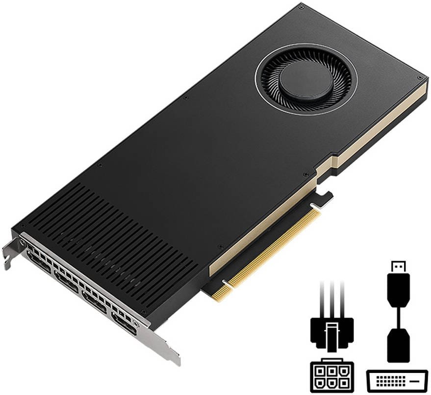 NVIDIA® A4000 16.0 GB GDDR6 (256bit), Connection via PCIe 4.0 Active Cooling (Dual-Slot) 4x DisplayPort